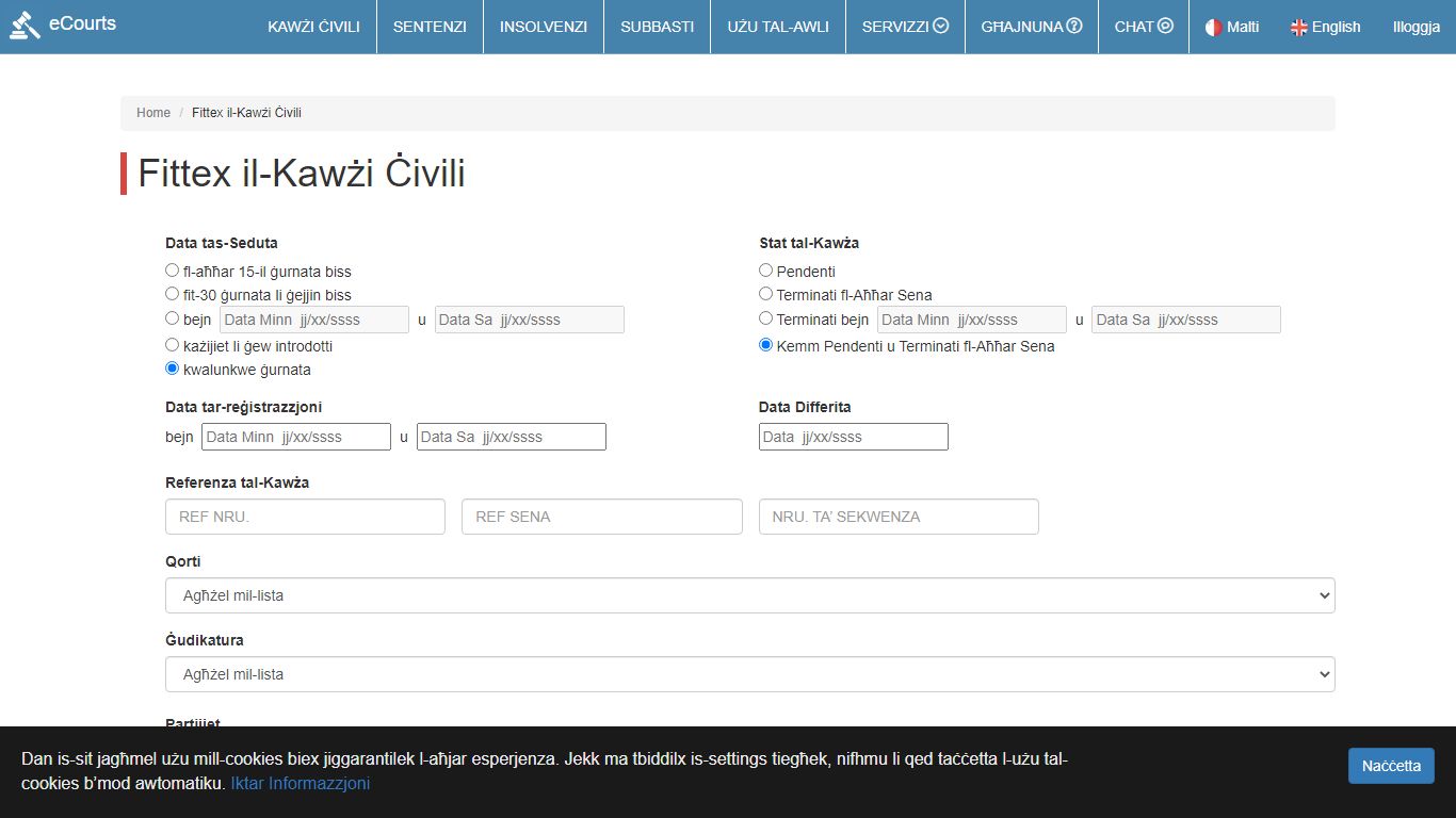 Search Civil Cases - Online Case Management - eCourts.gov.mt
